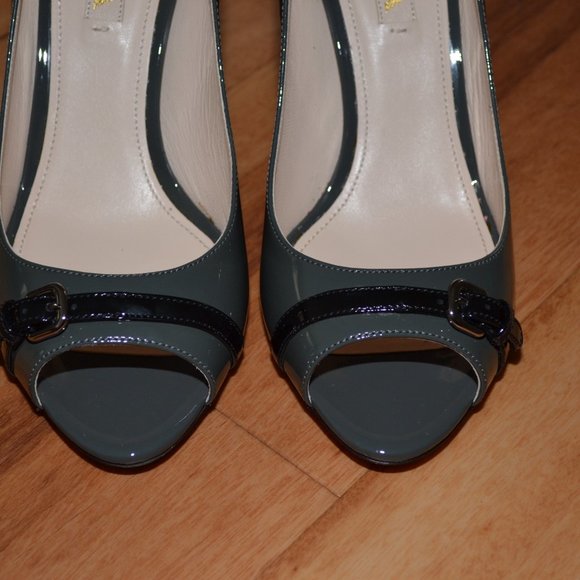 Prada Calzature Donna Patent leather Nebbia Gray Peep Toe Pumps Italy - Picture 9 of 15